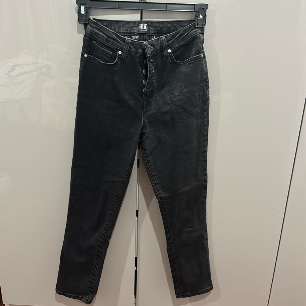 High waisted dark gray girlfriend jeans